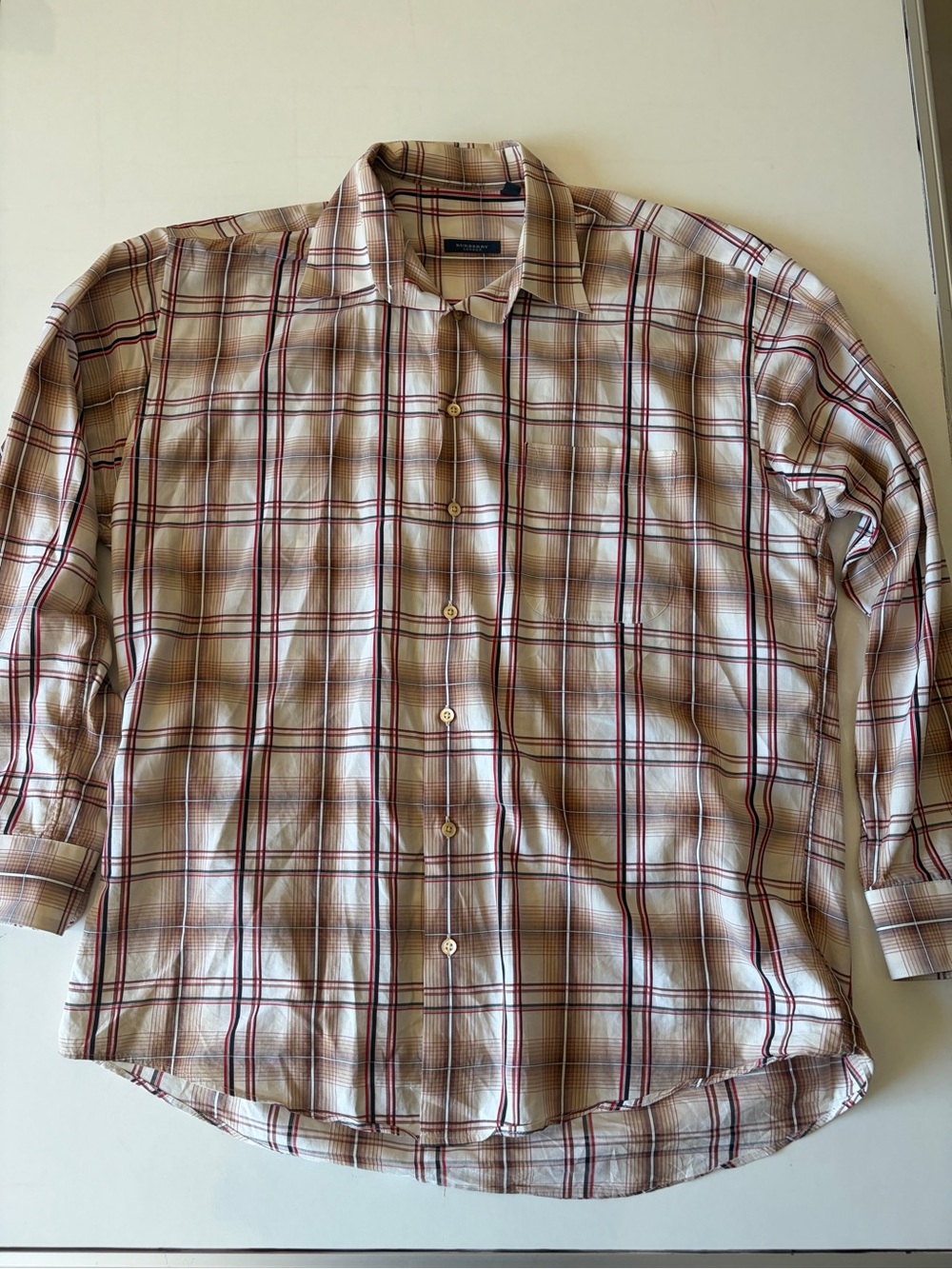 Burberry London plaid men’s long sleeve button down shirt size large cream red